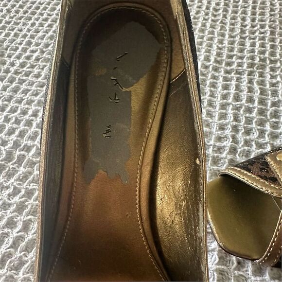 Nickels Women's Gold Leopard Print Open Toe Stiletto Heels Size 9 - Picture 7 of 7